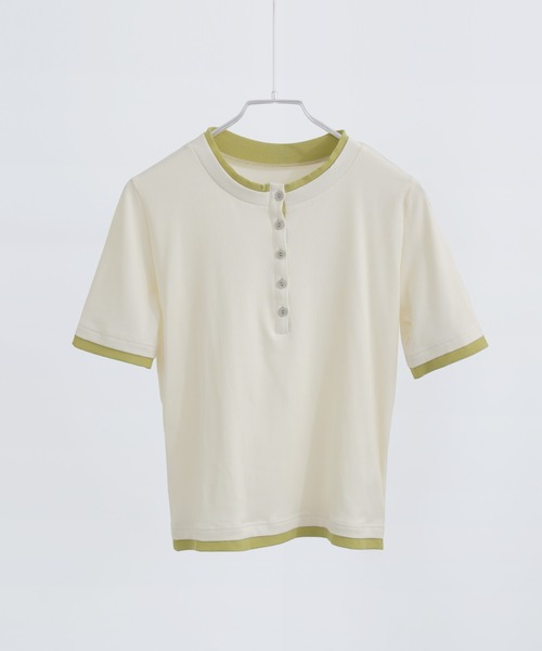 Fashion Letter(ファッションレター)の「フェイクレイヤード バイカラーヘンリー半袖プルオーバー(Tシャツ/カットソー・レディース・モカ/ブラック/グレイッシュベージュ/イエロー/アイボリー・M)」の17枚目の写真