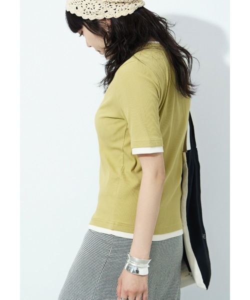 Fashion Letter(ファッションレター)の「フェイクレイヤード バイカラーヘンリー半袖プルオーバー(Tシャツ/カットソー・レディース・モカ/ブラック/グレイッシュベージュ/イエロー/アイボリー・M)」の20枚目の写真