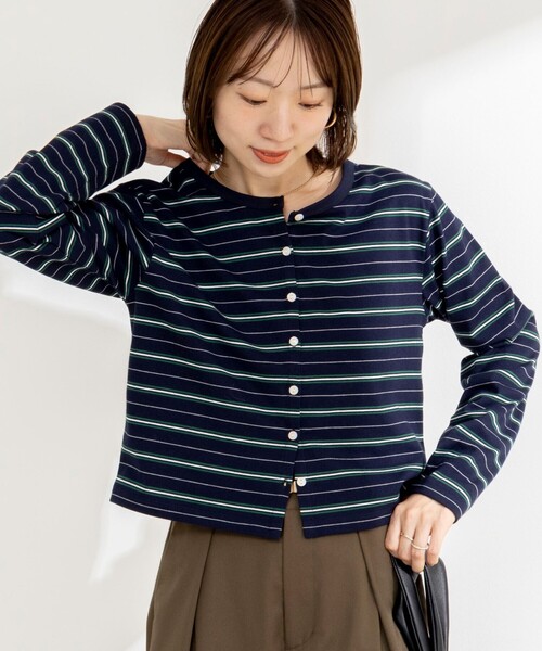 NOLLEY’S(ノーリーズ)の「マルチボーダークロップドカーディガン(カーディガン/ボレロ・レディース・ブルー系その他7/ブルー系その他3・38)」の3枚目の写真