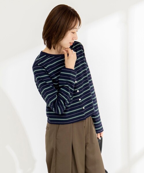 NOLLEY’S(ノーリーズ)の「マルチボーダークロップドカーディガン(カーディガン/ボレロ・レディース・ブルー系その他7/ブルー系その他3・38)」の5枚目の写真