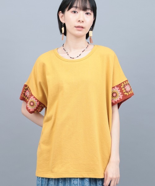 チチカカ(チチカカ)の「クロシェラインスリーブTシャツ(Tシャツ/カットソー・レディース・マスタード/アイボリー/チャコールグレー・FREE)」の3枚目の写真