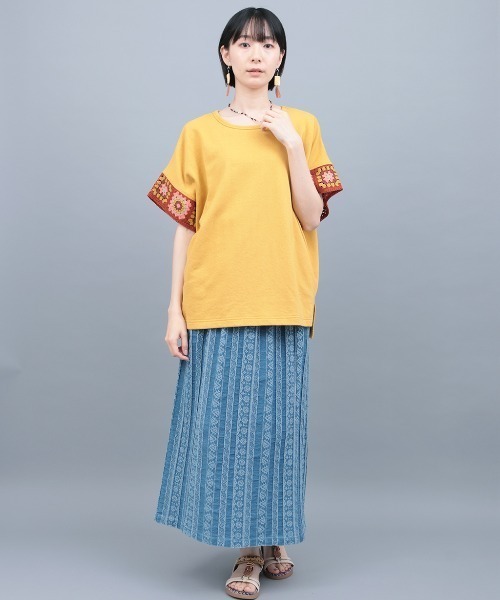 チチカカ(チチカカ)の「クロシェラインスリーブTシャツ(Tシャツ/カットソー・レディース・マスタード/アイボリー/チャコールグレー・FREE)」の6枚目の写真