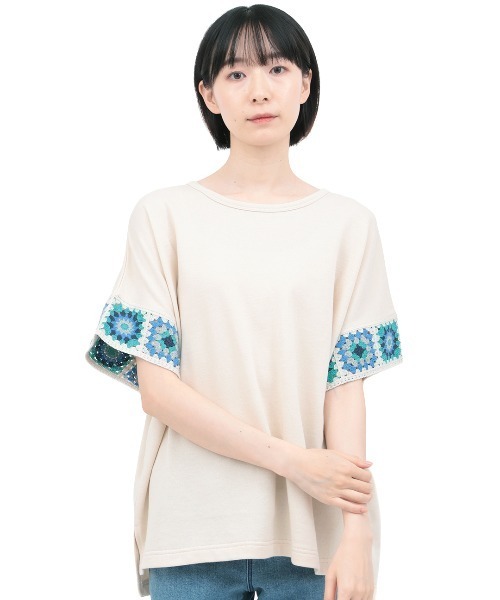 チチカカ(チチカカ)の「クロシェラインスリーブTシャツ(Tシャツ/カットソー・レディース・マスタード/アイボリー/チャコールグレー・FREE)」の8枚目の写真