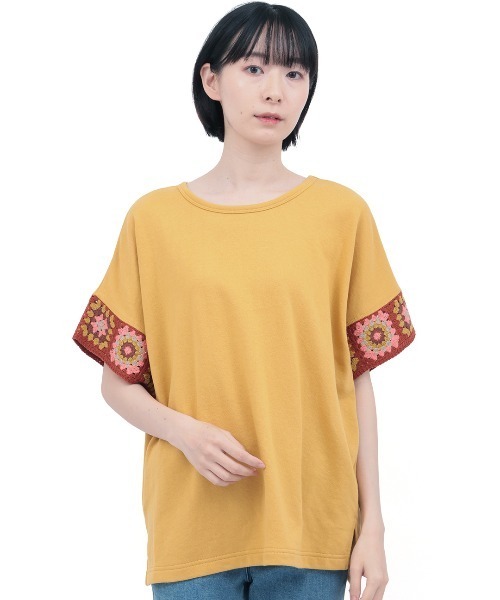 チチカカ(チチカカ)の「クロシェラインスリーブTシャツ(Tシャツ/カットソー・レディース・マスタード/アイボリー/チャコールグレー・FREE)」の9枚目の写真
