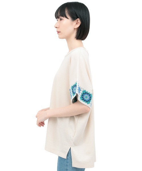 チチカカ(チチカカ)の「クロシェラインスリーブTシャツ(Tシャツ/カットソー・レディース・マスタード/アイボリー/チャコールグレー・FREE)」の10枚目の写真