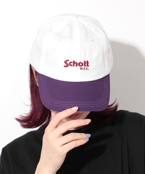 schott（ショット）の「【SCHOTT】ロゴバイカラーキャップ SC017（キャップ・メンズ・ホワイト・FREE）」の2枚目の写真