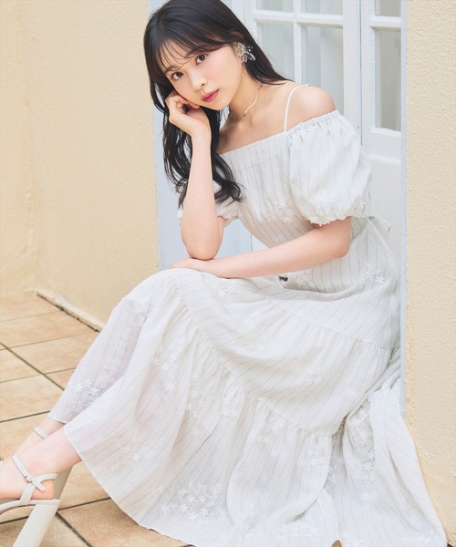 WILLSELECTION（ウィルセレクション）の「刺繍ストライプワンピース（ワンピース・レディース・ホワイト系その他/ブラウン系その他・FREE）」の3枚目の写真