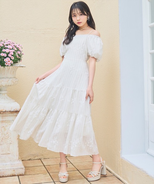 WILLSELECTION（ウィルセレクション）の「刺繍ストライプワンピース（ワンピース・レディース・ホワイト系その他/ブラウン系その他・FREE）」の4枚目の写真