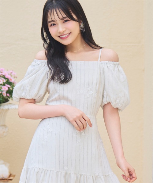 WILLSELECTION（ウィルセレクション）の「刺繍ストライプワンピース（ワンピース・レディース・ホワイト系その他/ブラウン系その他・FREE）」の5枚目の写真