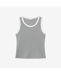 [W]ストライプスリーブレスTシャツ - 4カラー