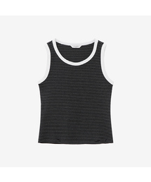 [W]ストライプスリーブレスTシャツ - 4カラー