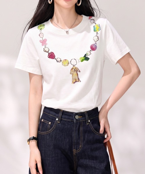 LUCPY(ラクピー)の「フルーツモチーフプリント半袖Tシャツ(その他トップス・レディース・ホワイト・SMALL/X-LARGE/LARGE/MEDIUM)」の1枚目の写真