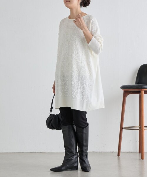 BEARDSLEY(ビアズリー)の「《新色アイボリーZOZO先行販売》星刺繍ニットチュニック(ニット/セーター・レディース・ネイビー/アイボリー・FREE)」の4枚目の写真