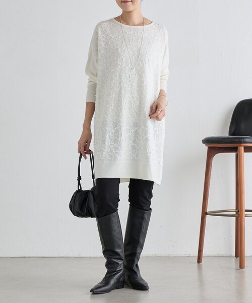 BEARDSLEY(ビアズリー)の「《新色アイボリーZOZO先行販売》星刺繍ニットチュニック(ニット/セーター・レディース・ネイビー/アイボリー・FREE)」の7枚目の写真
