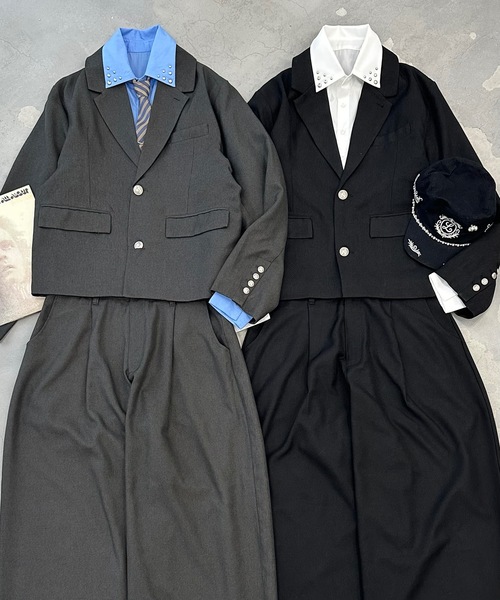MandO(エムオー)(エムオー)の「【ユニセックス】短丈テーラードジャケット/刻印ボタン/セットアップ着用可(テーラードジャケット・メンズ・チャコールグレー/ブラック・MEDIUM/LARGE)」の12枚目の写真