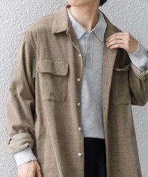 〈洗濯機可能〉ポリエステルスエード ドット オープンカラー シャツ◇