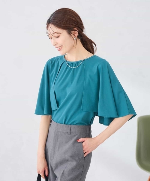 a.v.v(アーヴェヴェ)の「【UVカット/接触冷感】ケープスリーブトップス(Tシャツ/カットソー・レディース・ブラック/グリーン・38/40/36)」の5枚目の写真