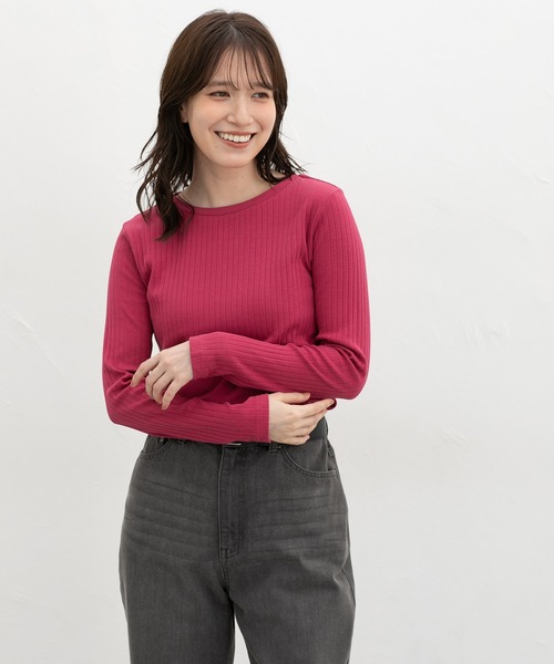 Honeys（ハニーズ）の「ボートネックＴシャツ（Tシャツ/カットソー・レディース・モカ/ピンク系1/ネイビー/オフホワイト/ブラック/ブルー/イエロー・LL/M/S/L）」の7枚目の写真