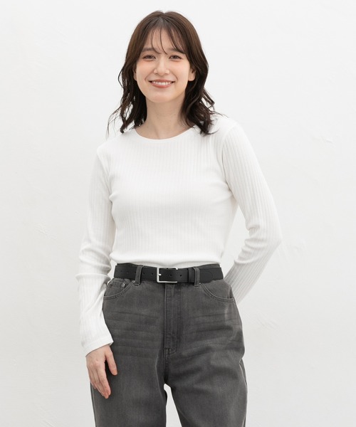 Honeys（ハニーズ）の「ボートネックＴシャツ（Tシャツ/カットソー・レディース・モカ/ピンク系1/ネイビー/オフホワイト/ブラック/ブルー/イエロー・LL/M/S/L）」の2枚目の写真