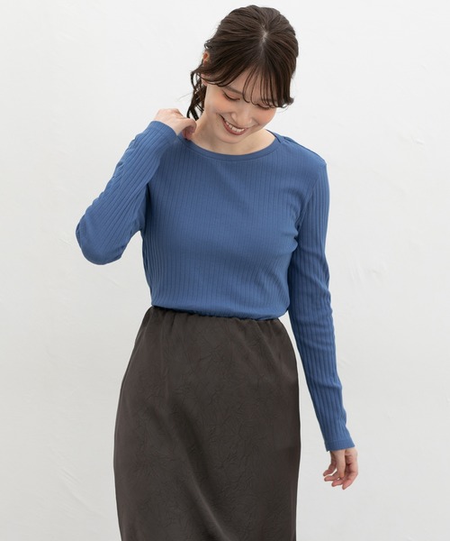Honeys（ハニーズ）の「ボートネックＴシャツ（Tシャツ/カットソー・レディース・モカ/ピンク系1/ネイビー/オフホワイト/ブラック/ブルー/イエロー・LL/M/S/L）」の6枚目の写真