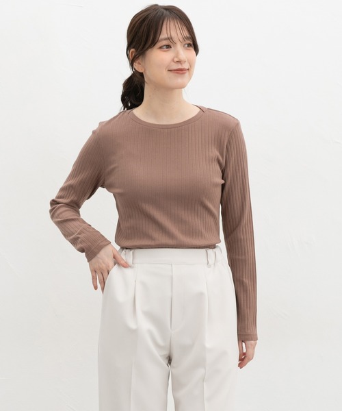 Honeys（ハニーズ）の「ボートネックＴシャツ（Tシャツ/カットソー・レディース・モカ/ピンク系1/ネイビー/オフホワイト/ブラック/ブルー/イエロー・LL/M/S/L）」の4枚目の写真