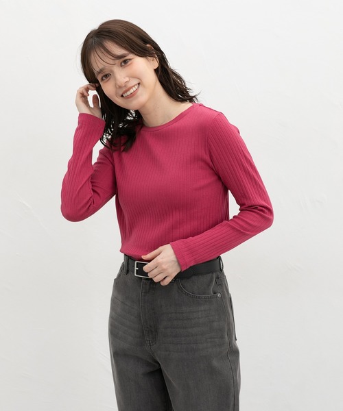 Honeys（ハニーズ）の「ボートネックＴシャツ（Tシャツ/カットソー・レディース・モカ/ピンク系1/ネイビー/オフホワイト/ブラック/ブルー/イエロー・LL/M/S/L）」の17枚目の写真