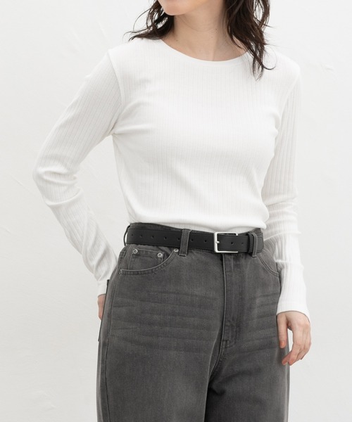 Honeys（ハニーズ）の「ボートネックＴシャツ（Tシャツ/カットソー・レディース・モカ/ピンク系1/ネイビー/オフホワイト/ブラック/ブルー/イエロー・LL/M/S/L）」の10枚目の写真