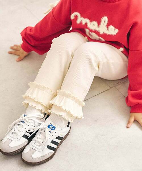 apres les cours（アプレレクール）の「メロウフリルリブレギンス/Look at Me!Pants（その他パンツ・キッズ・アイボリー/ラベンダー/グレー/ブラック/ピンク/サックスブルー・90/80/130/120/110/100）」の2枚目の写真