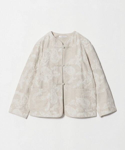 BEAUTY&YOUTH UNITED ARROWS(ビューティーアンドユースユナイテッドアローズ)の「ジャガード ペイズリー エンブロイダリー ジャケット(ノーカラージャケット・レディース・ナチュラル/ブラック・M/S)」の1枚目の写真