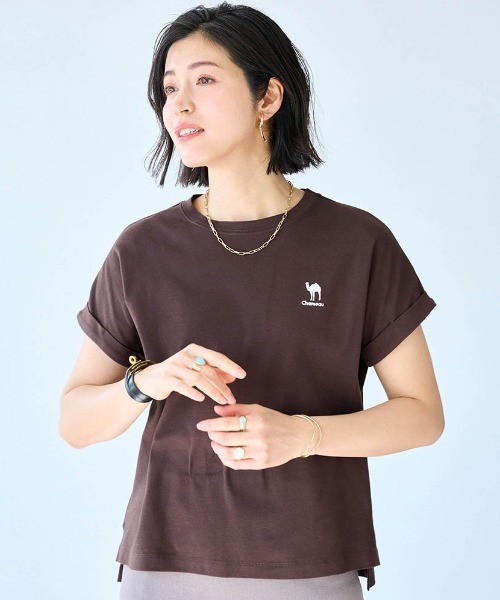 StyleNote(スタイルノート)の「汗ジミが目立ちにくいロゴプリントカットソー(Tシャツ/カットソー・レディース・キャメル/ホワイト/ネイビー/モカ/オフホワイト/チャコール/ブラウン系2/ブラウン系1・S/L/M)」の6枚目の写真