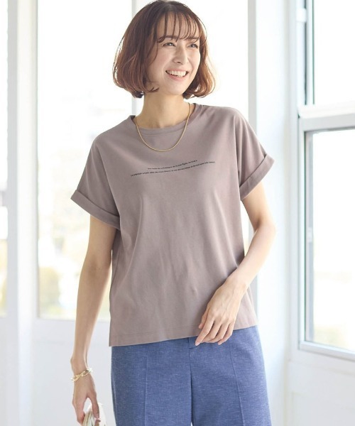 StyleNote(スタイルノート)の「汗ジミが目立ちにくいロゴプリントカットソー(Tシャツ/カットソー・レディース・キャメル/ホワイト/ネイビー/モカ/オフホワイト/チャコール/ブラウン系2/ブラウン系1・S/L/M)」の1枚目の写真