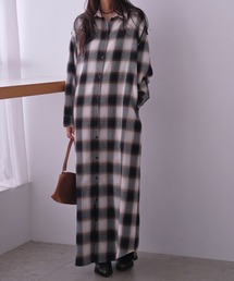 ロングシャツチェックワンピース