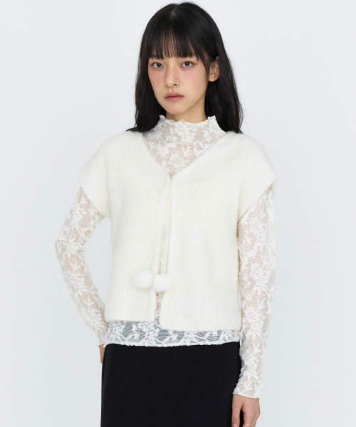 MONGDOL(モンドル)の「ポンポンストラップ半袖ニットカーディガン アイボリー MDCD064IVORY(カーディガン/ボレロ・レディース・その他・F)」の5枚目の写真