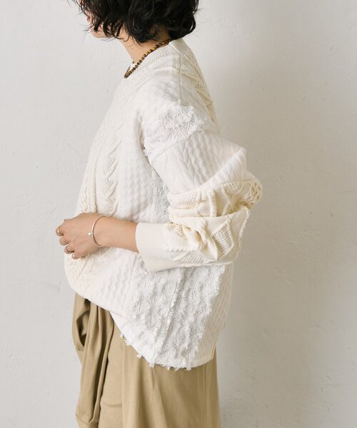 ear PAPILLONNER（イアパピヨネ）の「パッチワークニットプルオーバー【SUM1 STYLE】（ニット/セーター・レディース・ホワイト/ブラック・FREE）」の4枚目の写真