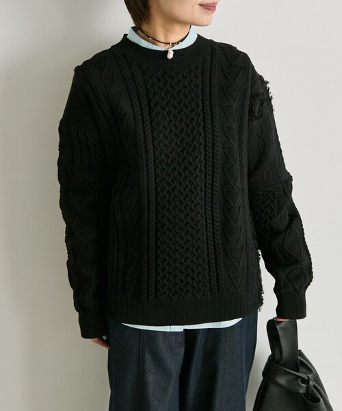ear PAPILLONNER（イアパピヨネ）の「パッチワークニットプルオーバー【SUM1 STYLE】（ニット/セーター・レディース・ホワイト/ブラック・FREE）」の18枚目の写真
