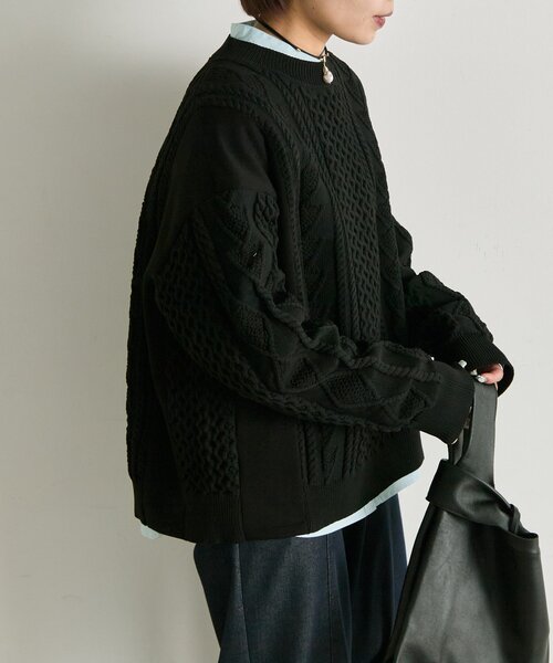 ear PAPILLONNER（イアパピヨネ）の「パッチワークニットプルオーバー【SUM1 STYLE】（ニット/セーター・レディース・ホワイト/ブラック・FREE）」の19枚目の写真