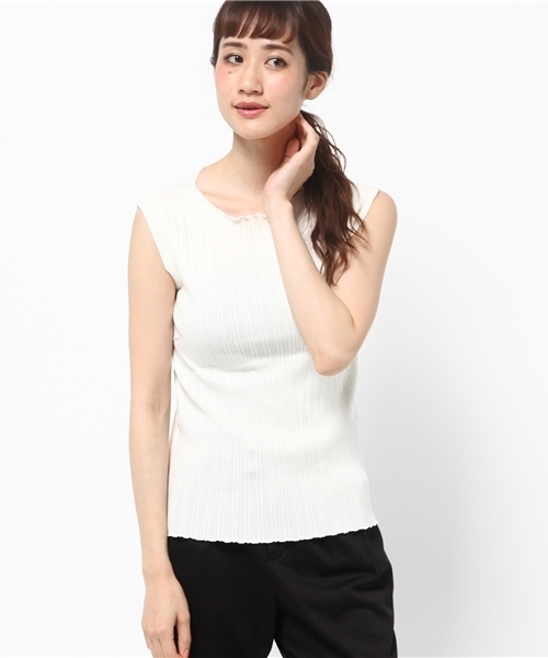 Khaju（カージュ）の「Khaju: ウォッシャブルリブニット（ニット/セーター・レディース・ワインレッド/オフホワイト/ダークグリーン/ブラック・ONE SIZE）」の14枚目の写真