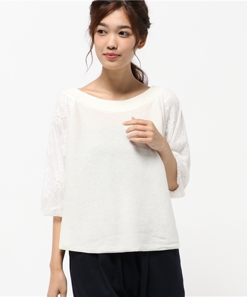 archives（アルシーヴ）の「袖レース地 ニットプルオーバー（ニット/セーター・レディース・ブラック/ワイン/オフホワイト・MEDIUM）」の2枚目の写真