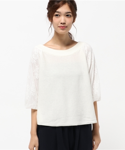 archives（アルシーヴ）の「袖レース地 ニットプルオーバー（ニット/セーター・レディース・ブラック/ワイン/オフホワイト・MEDIUM）」の4枚目の写真