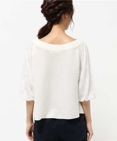 archives（アルシーヴ）の「袖レース地 ニットプルオーバー（ニット/セーター・レディース・ブラック/ワイン/オフホワイト・MEDIUM）」の6枚目の写真