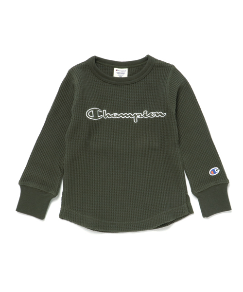 Champion(チャンピオン)の「【Champion】ロゴ刺繍ワッフルロングスリーブプルオーバー (Tシャツ/カットソー・キッズ・カーキ・140/130/120/100/110)」の1枚目の写真