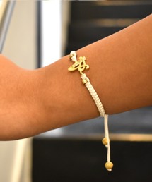 【 RANDOM / ランダム 】 SWAROVSKI INITIAL CORD BRACELET - WHITE / スワロフスキー コード ブレスレッド