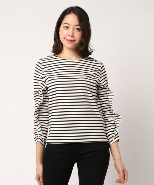 CAPRICIEUX LE'MAGE（カプリシューレマージュ）の「フリルボーダーTシャツ（Tシャツ/カットソー・レディース・ホワイト/ベージュ・FREE）」の6枚目の写真