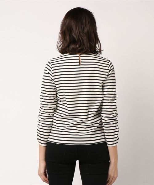 CAPRICIEUX LE'MAGE（カプリシューレマージュ）の「フリルボーダーTシャツ（Tシャツ/カットソー・レディース・ホワイト/ベージュ・FREE）」の4枚目の写真