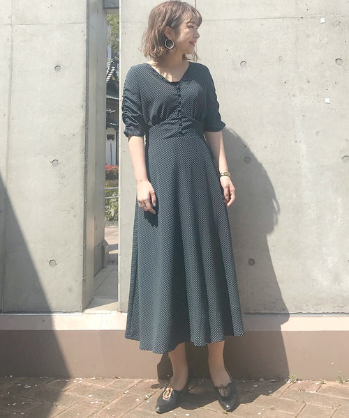 Cheek チーク の ドットシフォン袖ギャザーワンピース ワンピース Wear