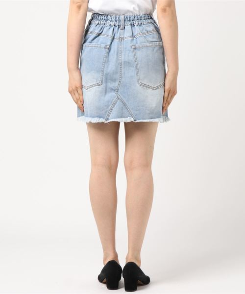 PUNYUS（プニュズ）の「ダメージデニムミニスカート（デニムスカート・レディース・インディゴブルー/ライトインディゴブルー・4/3/1/2）」の4枚目の写真
