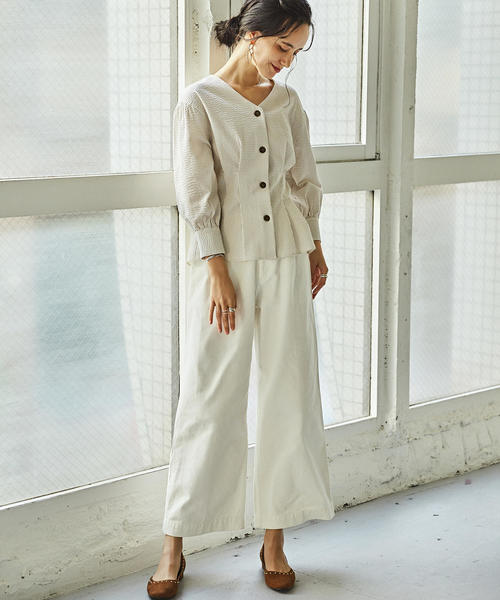 green label relaxing（グリーンレーベルリラクシング）の「SC ワイド ストレート デニム パンツ ◆（デニムパンツ・レディース・ホワイト/ネイビー・38/36）」の14枚目の写真