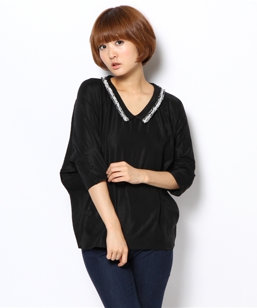 mystic（ミスティック）の「ツイードテープP/O（シャツ/ブラウス・レディース・ベージュ/オフホワイト/ブルー/ブラック・ﾌﾘ-）」の3枚目の写真