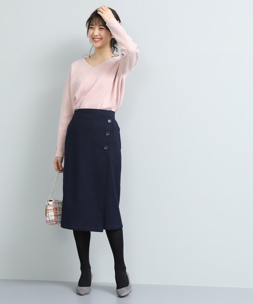 VIS(ビス)の「【MACHINE WASHABLE】袖釦Vネックミラノリブニットプルオーバー(ニット/セーター・レディース・ブラック/ピンク/キナリ・FREE)」の11枚目の写真