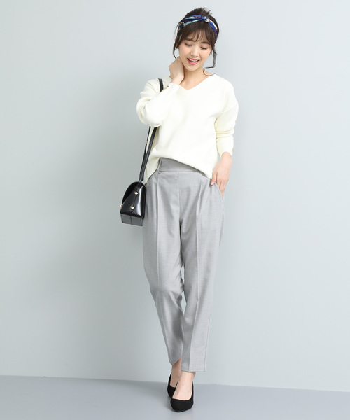 VIS(ビス)の「【MACHINE WASHABLE】袖釦Vネックミラノリブニットプルオーバー(ニット/セーター・レディース・ブラック/ピンク/キナリ・FREE)」の12枚目の写真